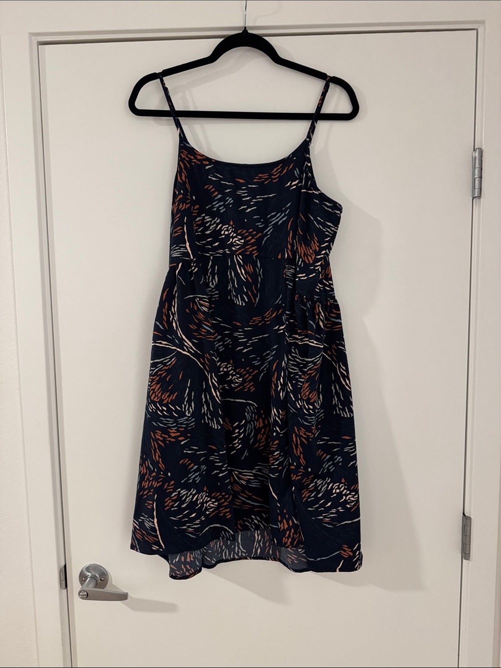 LOFT Navy Blue Printed Spaghetti Strap Midi Dress
